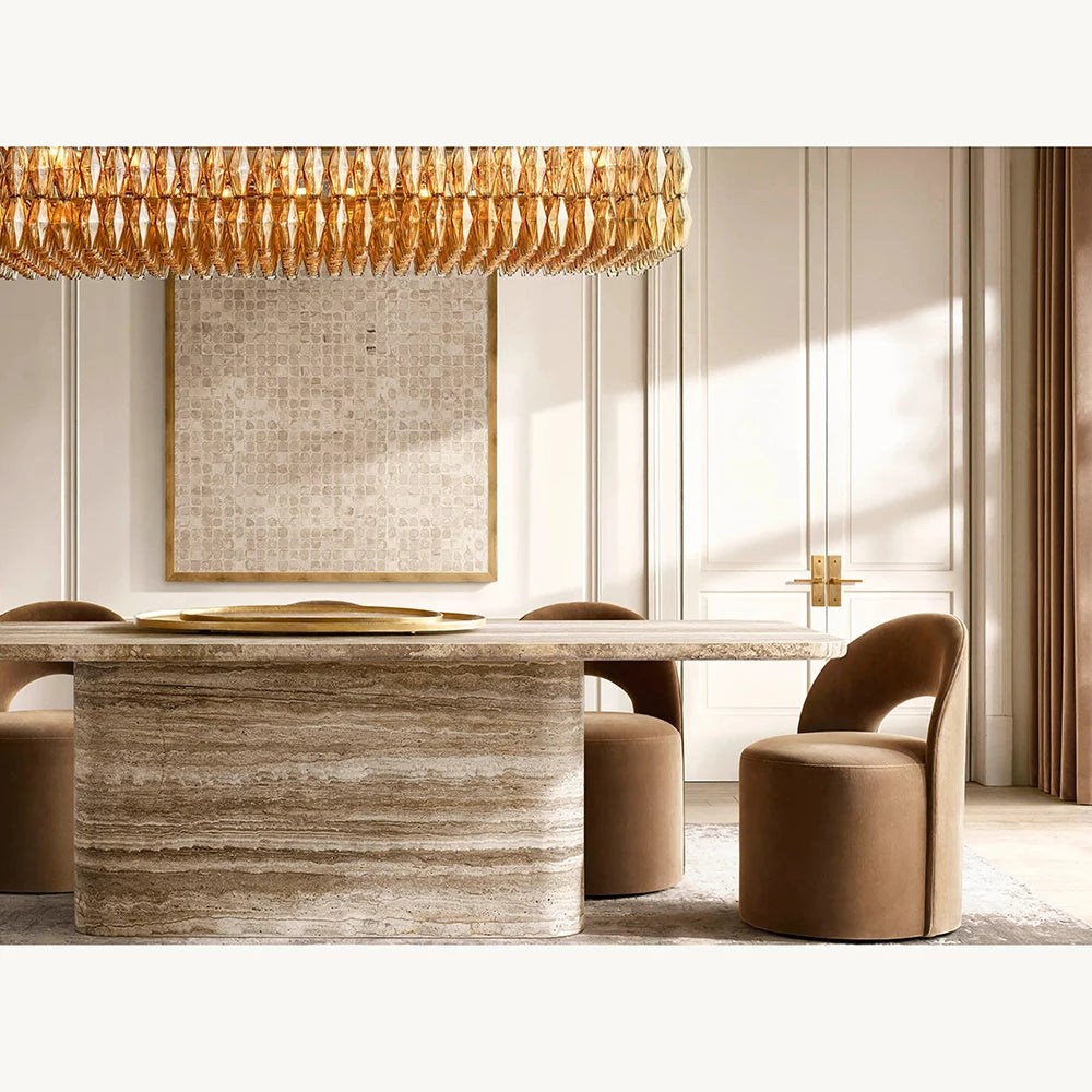 Kumusi Beige Travertine Table Nordic Long Table Garden Dining Table Set Modern Outdoor Dining Tables - Image 4