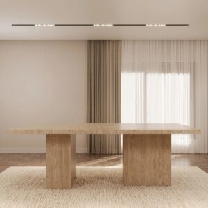 Kumusi Furniture Natural Stone Beige Travertine Dining Table for Indoor Living Room Kitchen Rectangle  Marble Table