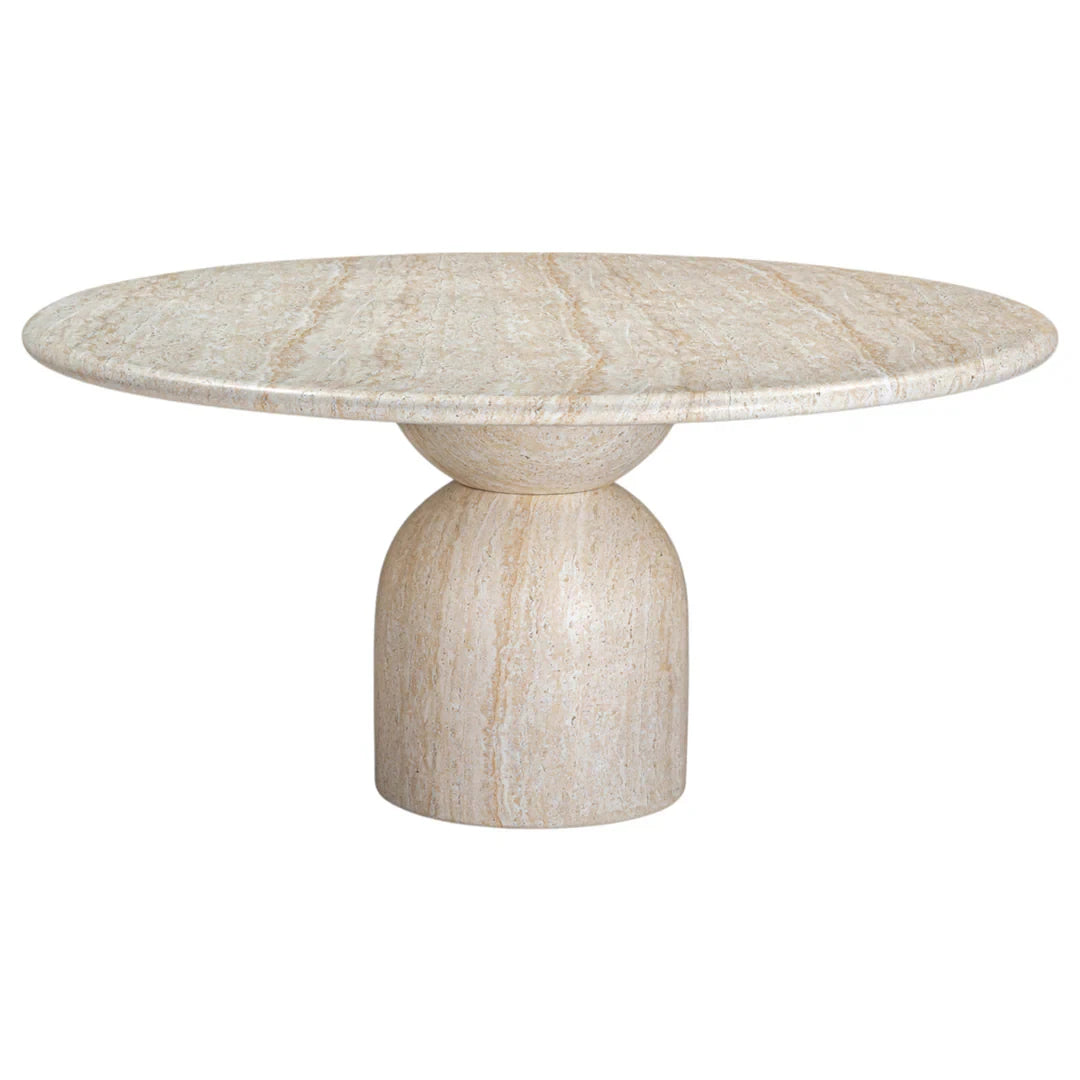 Kumusi Furniture Natural Marble Dining Room Beige Travertine Cream Dining Table for 6-8 People - Image 2