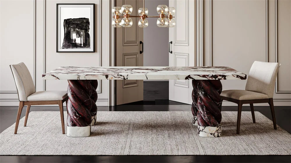 Luxury Rosso Levanto Base Marble Dining Table Set 6 Chairs Marble Dining Table - Image 6