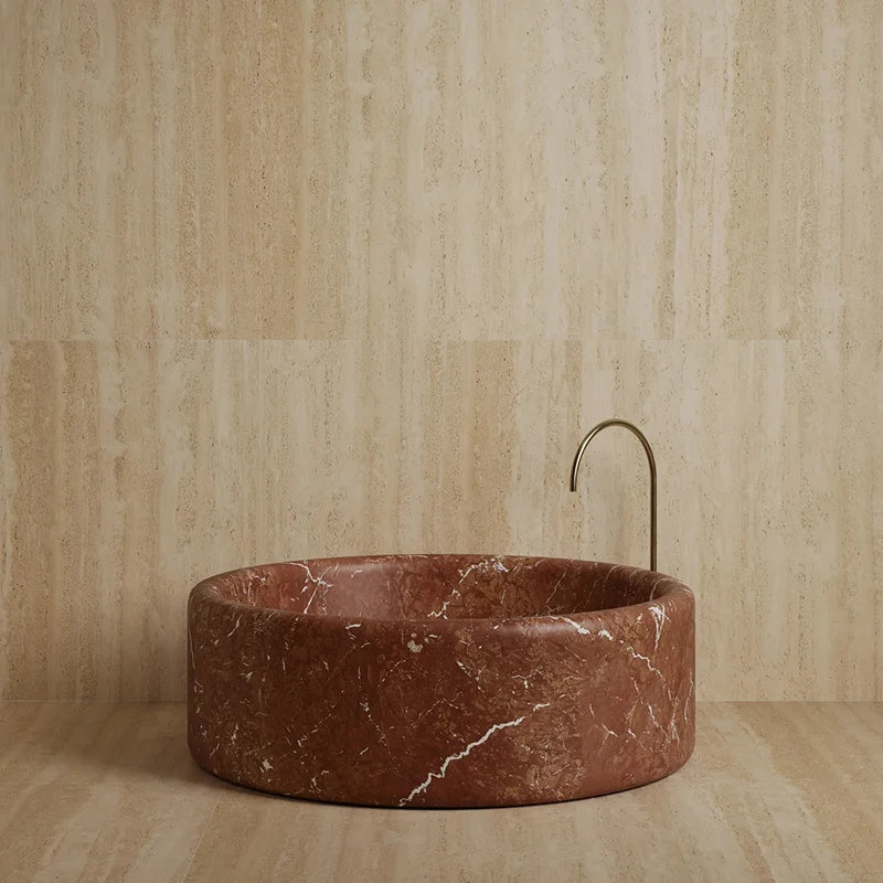 Kumusi Furniture Natural Marble Bathtub Creative Light Luxury Adult Style Grey Travertine New Bathtub - Image 11