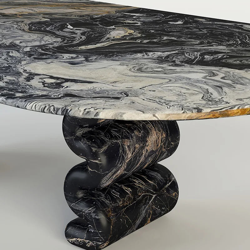 Kumusi Luxury Stone BLACK Long Dining Table - Image 3