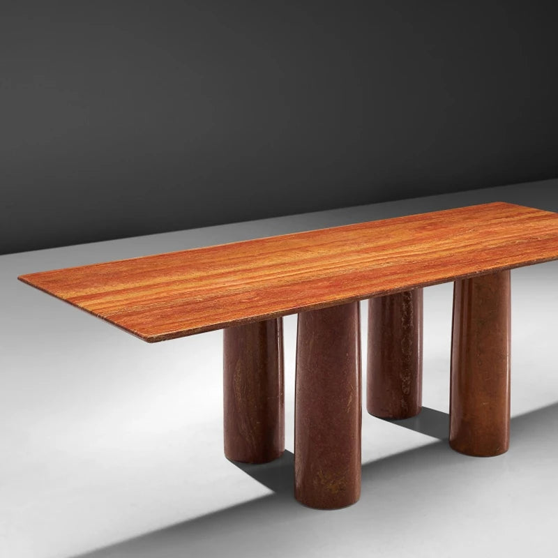 KUMUSI FURNITURE Simple Style Modern Travertine Table Beige Artificial Travertine Table Round Dining Table - Image 2