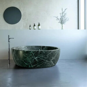 Kumusi Furniture Solid Marble Verde Alpi Contemporary Luxurious Round Bathtub with Drainer for Indoor Use