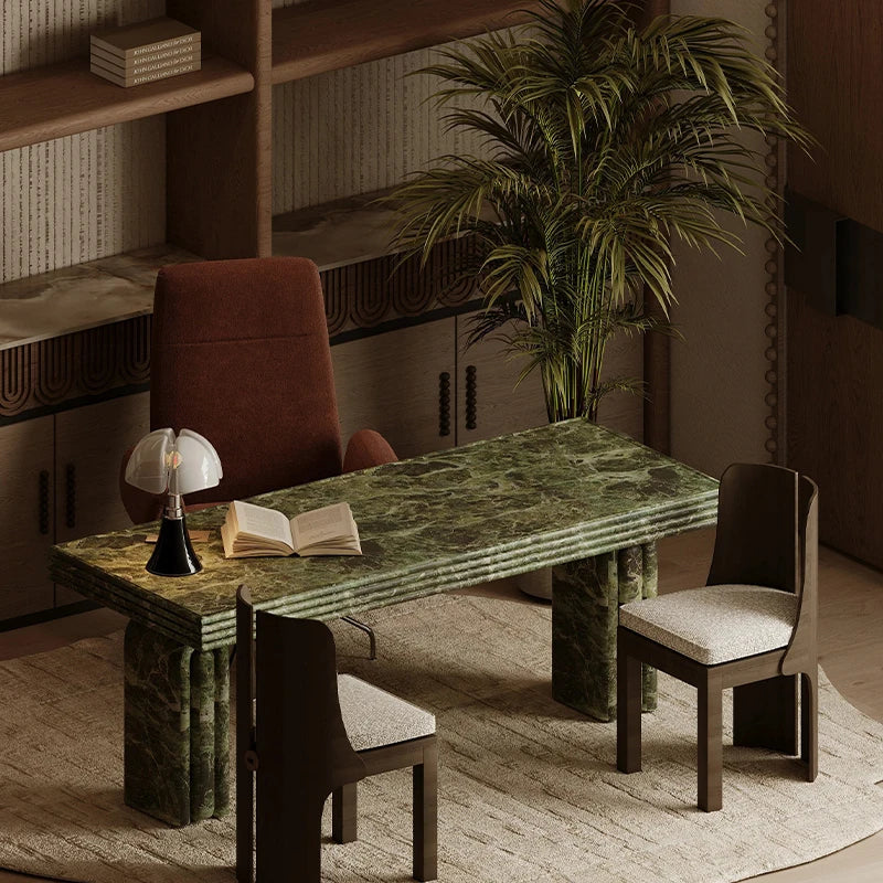 Kumusi Customized Natural Stone Furniture High Quality Verde Alpi Green Marble Dining Table With Fluted Base Top