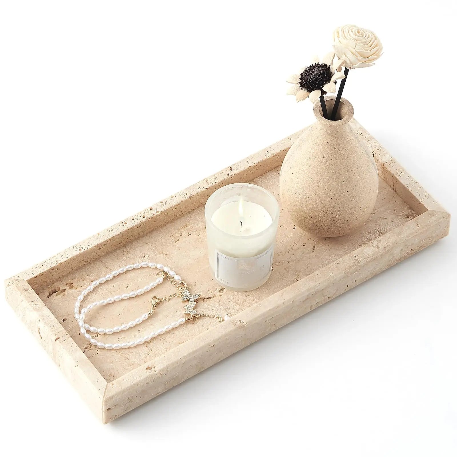 Beige Serving Plate Dish for Perfume Jewelry Candles, Table Accents Decor