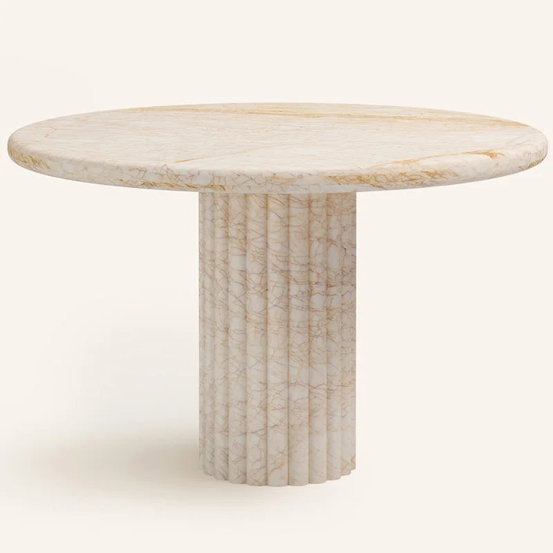 Modern Simple Dark Coffee Patterned Marble Marble Round Dining Table - Image 11