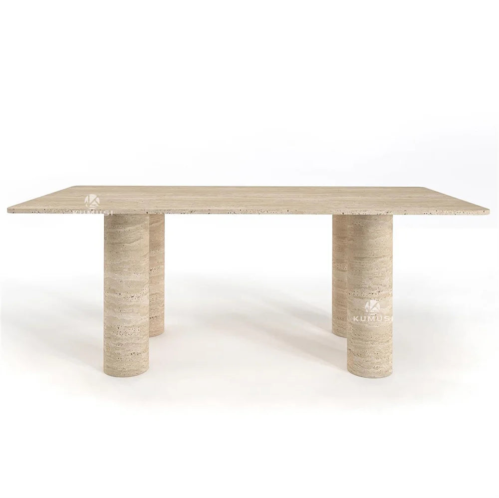 Travertine Round Cylinder Leg Dining Table - Image 5
