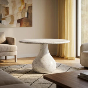 Kumusi Luxury Carrara White Natural  Marble Round Ball Base Round Dining Table