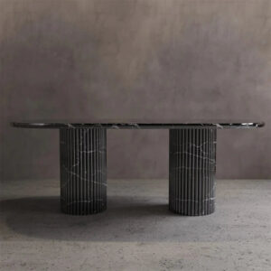 Kumusi New Arrival Luxury White Black Marble Top Dining Table Chairs Modern Scandinavian Design Extendable Dining Room Furniture