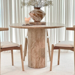 Vintage Style Beige Dark Patterned Marble Round Table Concrete Texture Double Dining Table