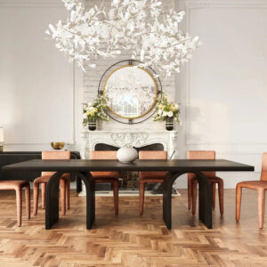 Kumusi Furniture High-end Rectangular Black Marble Dining Table and Chairs for Small-sized Dining Rooms