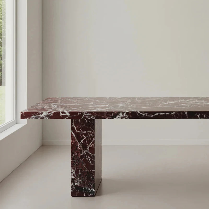 Kumusi Luxury Scandinavian Modern Rectangle Rosso Levanto Marble Dining Table with Polished Finish 8 Seater - Image 4