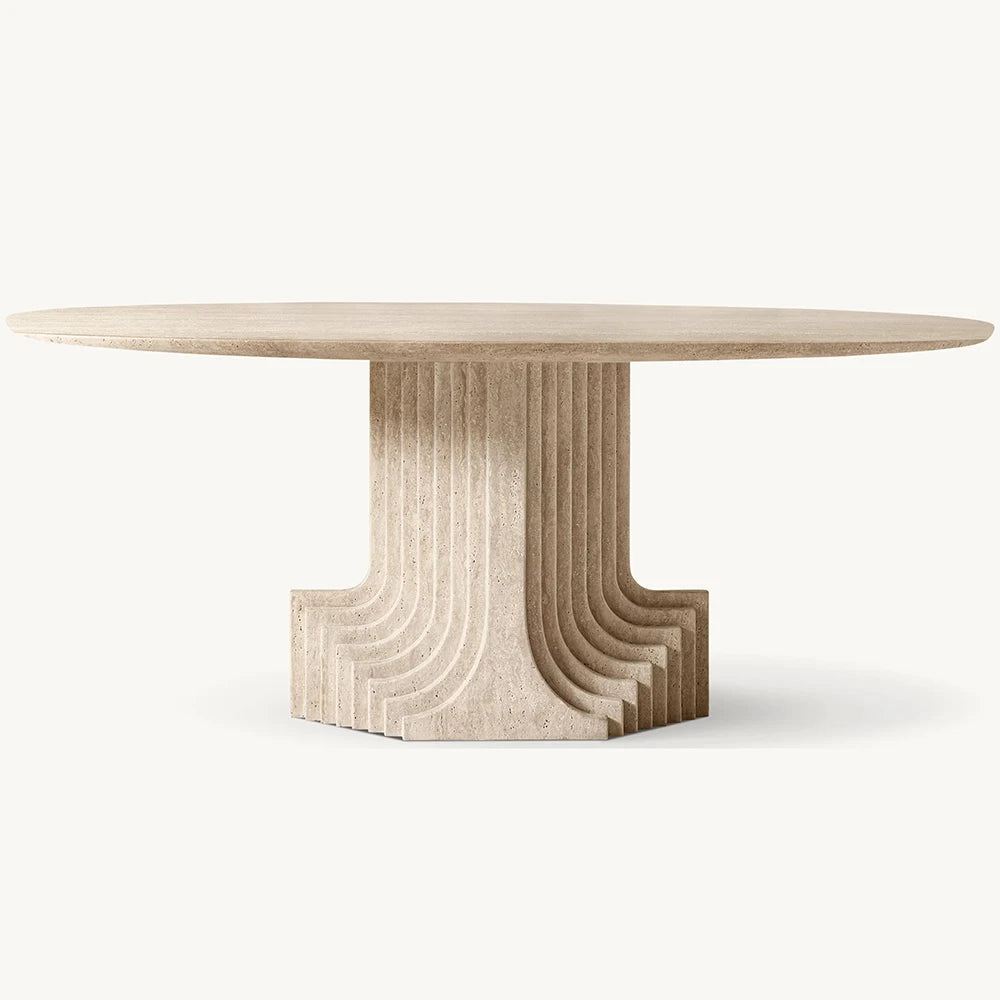 Kumusi Beige Travertine Table for Dining Stone Dining Table - Image 3