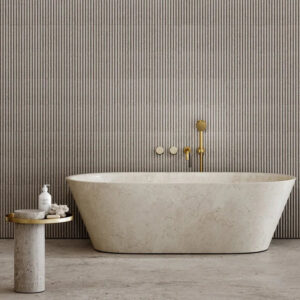 Kumusi Furniture Freestanding Beige Travertine Stone Bathtub Luxury Polished Oval for Modern Bathroom