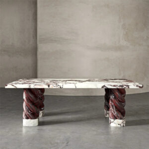 Luxury Rosso Levanto Base Marble Dining Table Set 6 Chairs Marble Dining Table