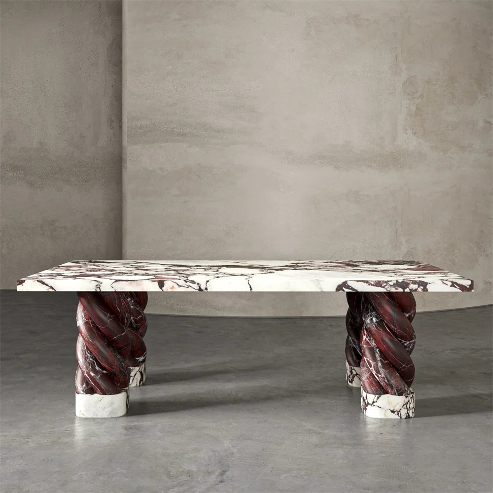 Luxury Rosso Levanto Base Marble Dining Table Set 6 Chairs Marble Dining Table