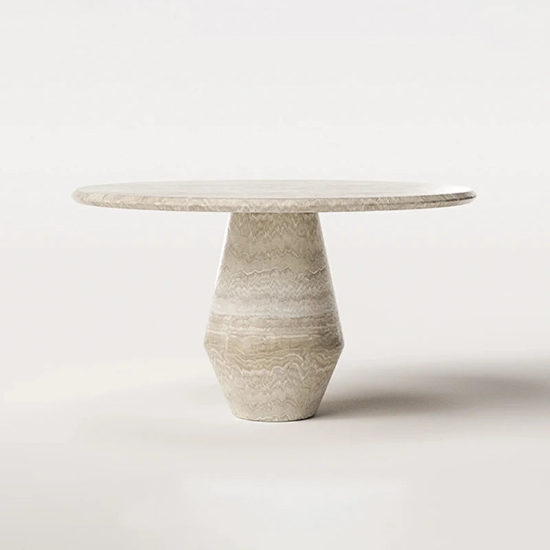 Kumusi New Design Wabi-sabi Home Furniture Round Beige Travertine Finish Dining Table - Image 2