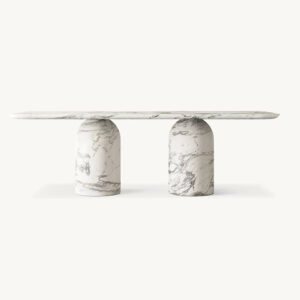 Kumusi Handcrafted Scandinavian Extendable Arabescato Marble Dining Table for Home & Workshop Use