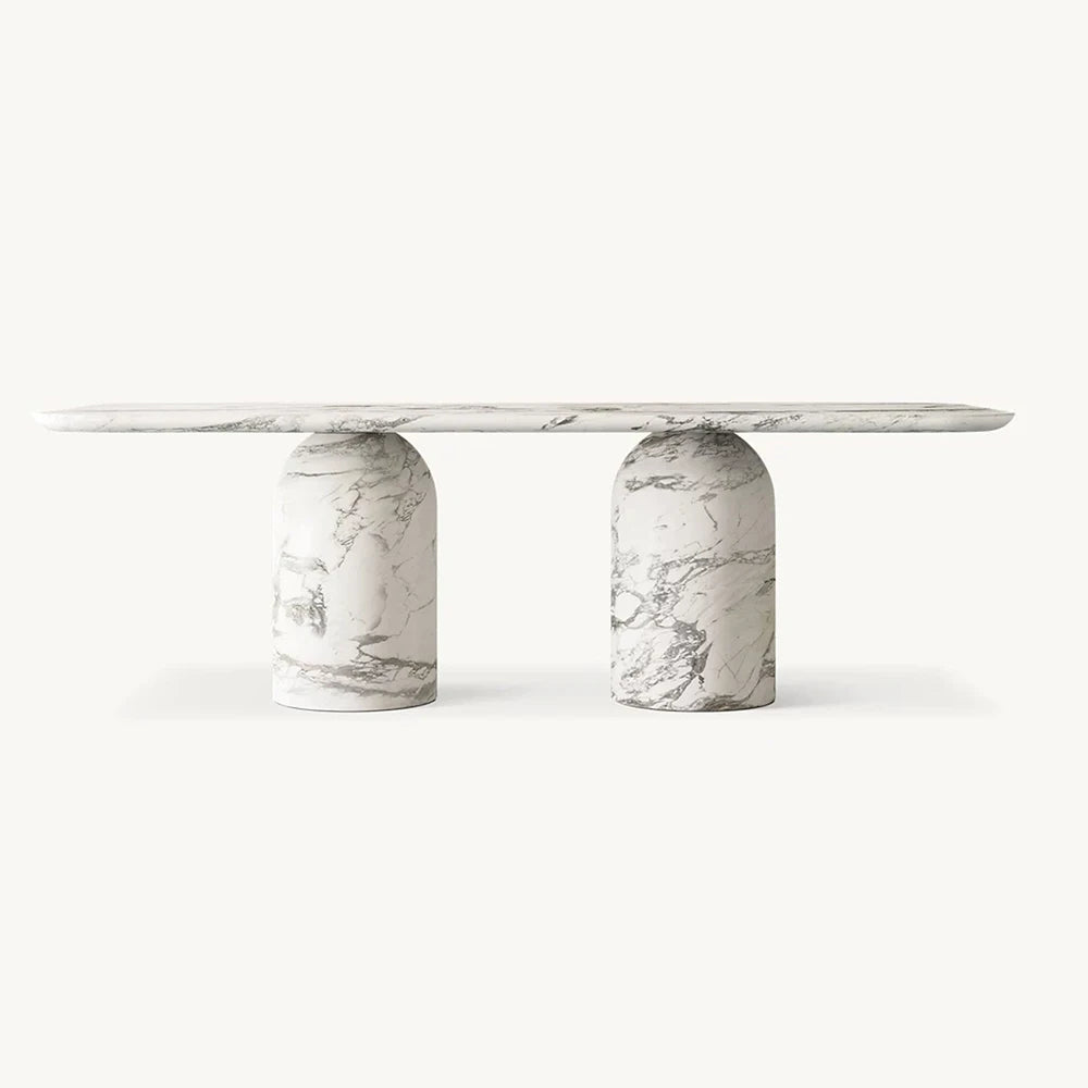 Kumusi Handcrafted Scandinavian Extendable Arabescato Marble Dining Table for Home & Workshop Use