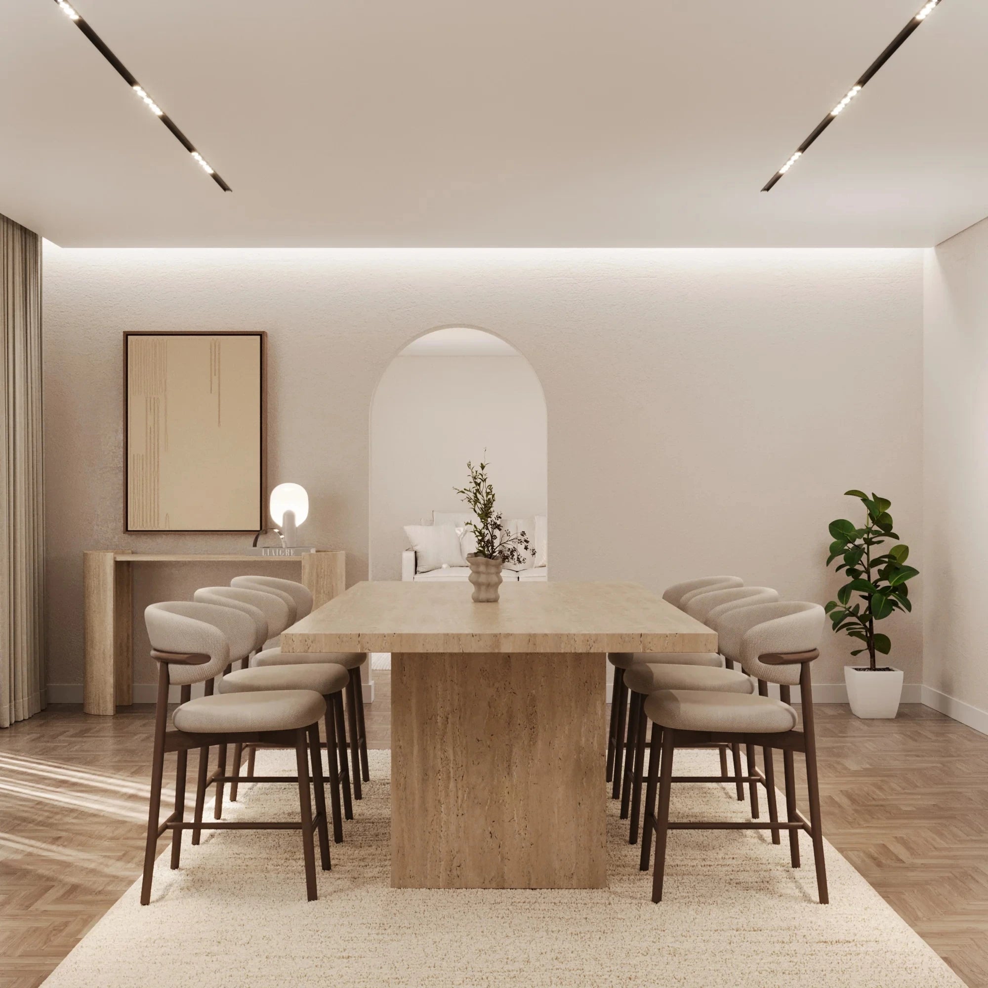 Kumusi Furniture Natural Stone Beige Travertine Dining Table for Indoor Living Room Kitchen Rectangle Marble Table - Image 4