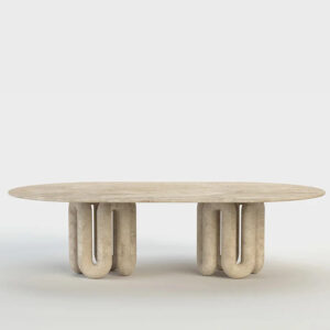 Kumusi Beige Travertine Dining Room Furniture Pipe Shape Designer Modern Dinning Table Sets