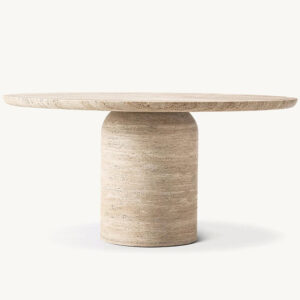 Kumusi Customized Luxury Dining Room Furniture Modern Natural Round Marble / Beige Travertine Dining Table 2-8 Seater