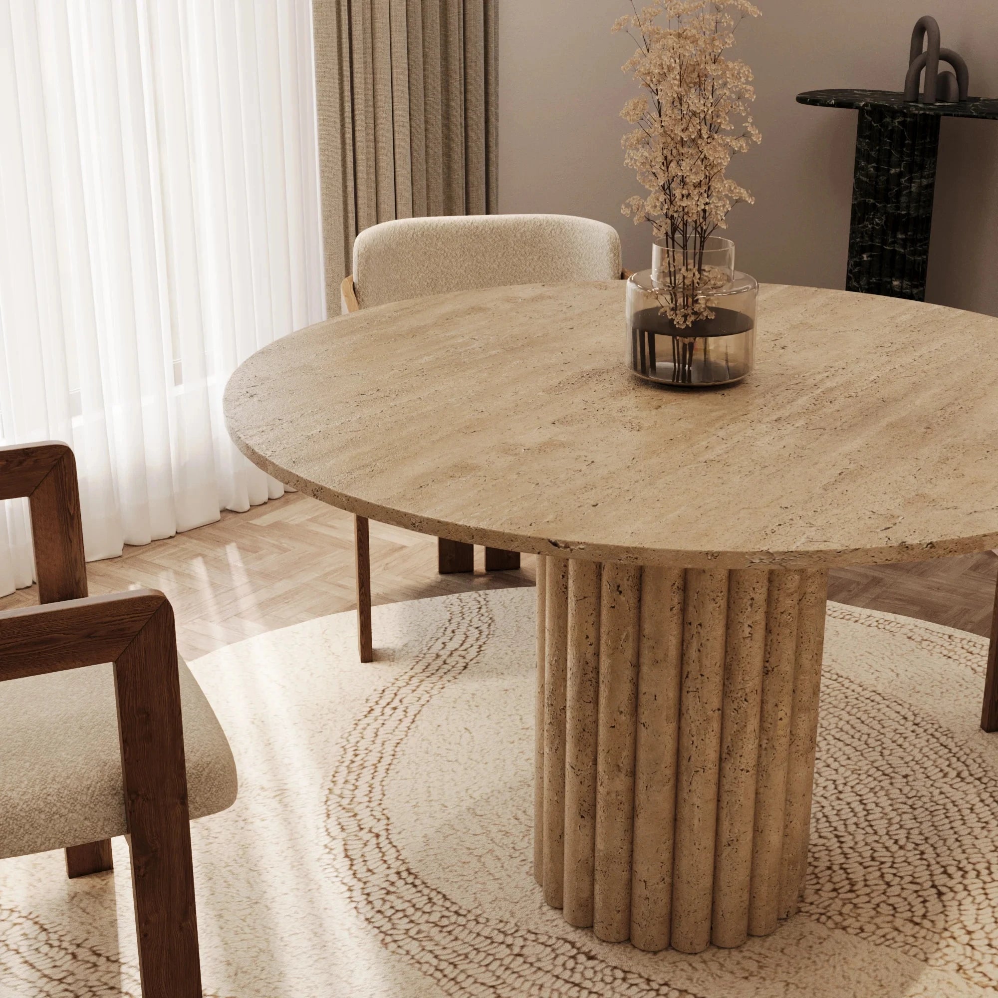 Kumusi Furniture Lorenzo Travertine Round Dining Table With Fluted Base - Image 3