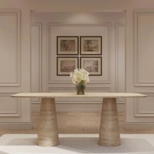 Kumusi Furniture Lucas Italian Travertine Curved Rectangle Dining Table