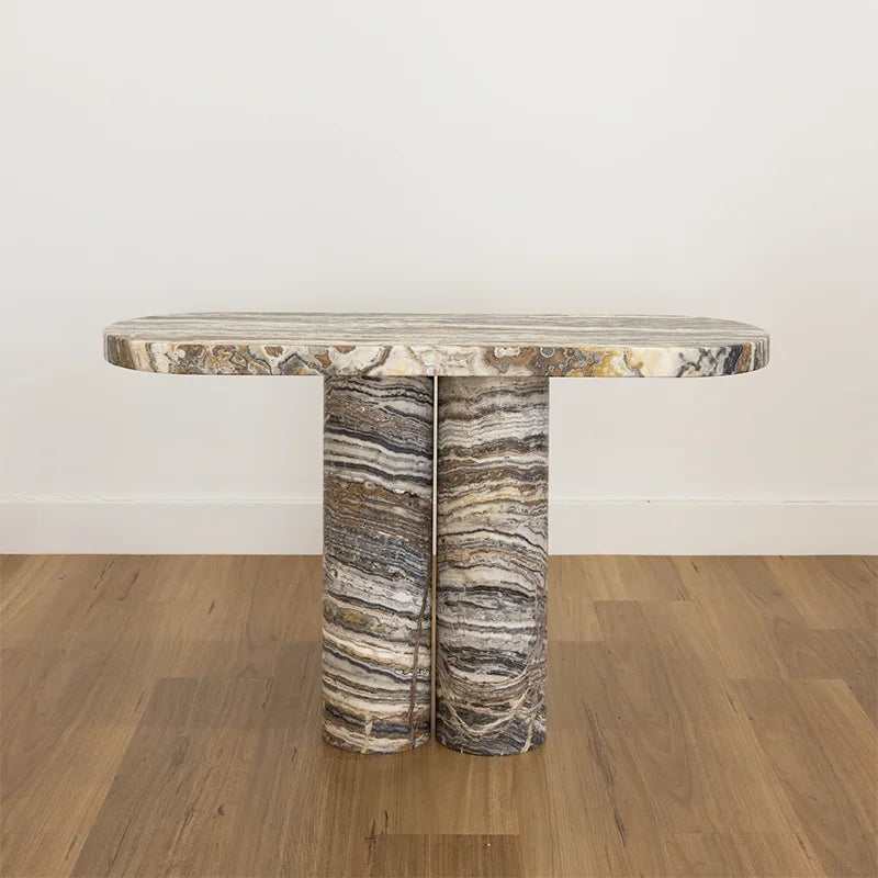 KUMUSI FURNITURE Wabi-Sabi Cream Marble Solid Base Living Room Console Table - Image 8