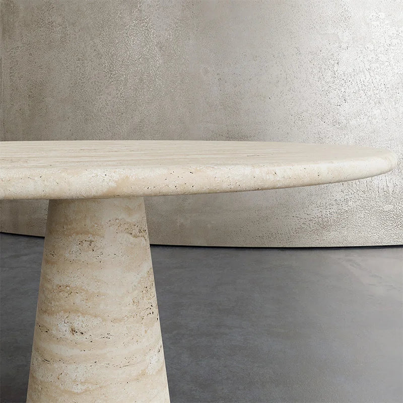 Kumusi Luxury Nordic Matt Finish Beige Marble Travertine Dining Table for Living Room and Outdoor Use - Image 4