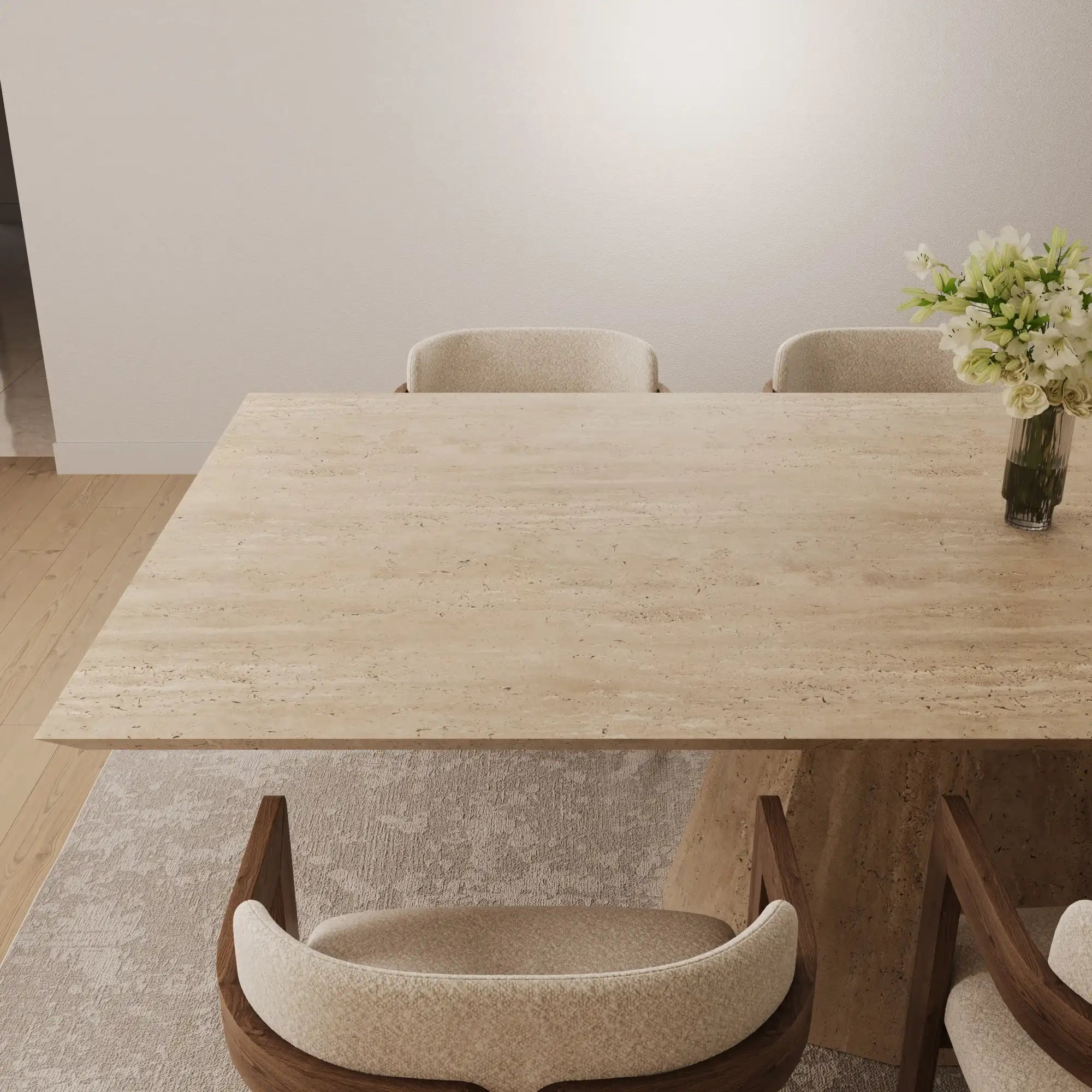 Kumusi Italian Travertine Dining Table Solid Base Long Table for Dining - Image 5