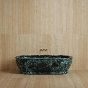 Kumusi Furniture Verde Alpi Contemporary Luxurious Oval Solid Marble Bathtub with Drainer for Indoor Use