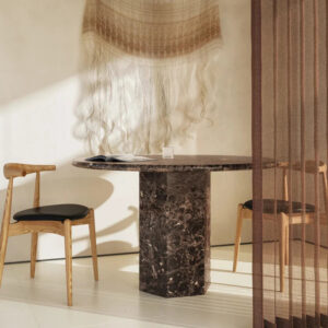 Kumusi Furniture Natural Marble Dark_Emperado Brown Extendable Dining Table for Workshop Use