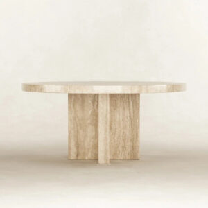 Provide Customized Design Vintage Yellow Wood Grain 4-Seater Round Marble Dining Table