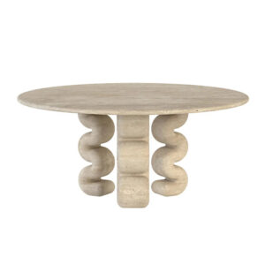 Factory Professional Customization New Wave Round Beige Travertine Marble Dining Table