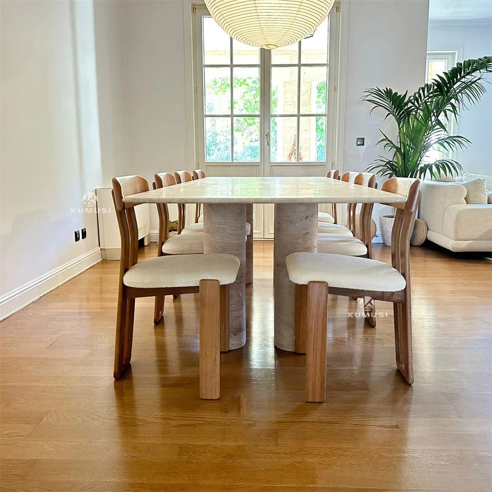 Travertine Round Cylinder Leg Dining Table - Image 6