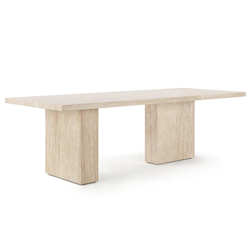 Beige Wood Grain Natural Marble Long Dining Table for Dining With Multiple People - Image 6