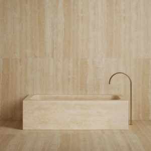 Kumusi Furniture Luxury Hotel Bathroom Indoor Solid Marble Beige Travertine Rectangle Bathtub