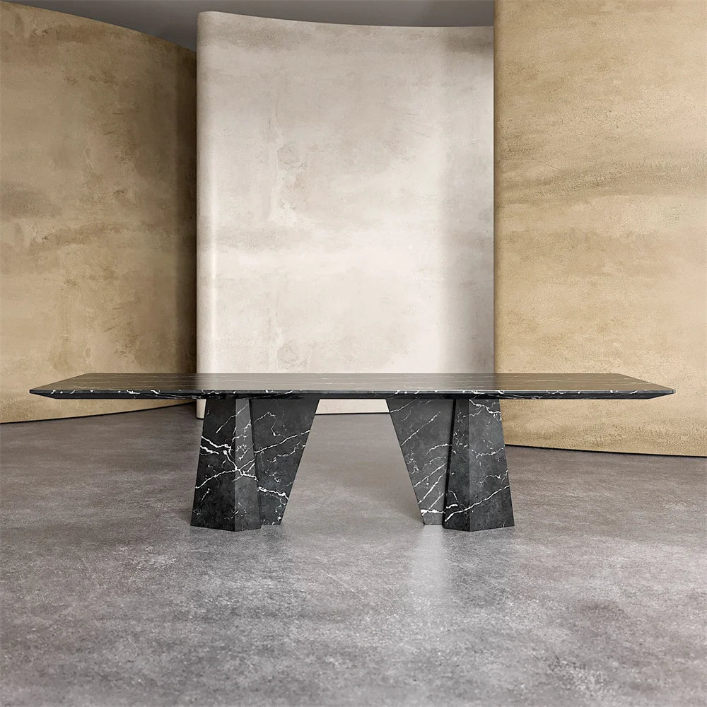 Modern Scandinavian Rectangle Marble Top Solid Stone Base Dining Table for Dining Room and Workshop 8-Seater - Image 9
