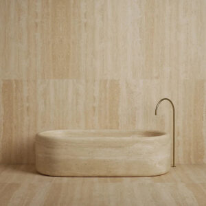 Kumusi Furniture Travertine Bathtub Natural Stone Bathroom Beige Stone Bathtub for Washroom Decoration