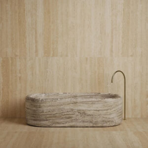 Kumusi Furniture Travertine Bathtub Natural Stone Bathroom Grey Travertine Stone Bathtub for Washroom Decoration
