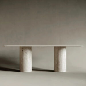 Simple White Retro Style Living Room Furniture Marble Square Rock Slab Dining Table