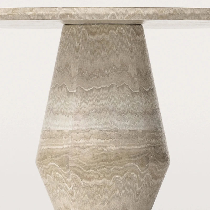 Kumusi New Design Wabi-sabi Home Furniture Round Beige Travertine Finish Dining Table - Image 3