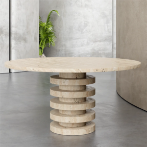 Wabi Sabi Natural Travertine Round Table High-End Travertine  Furniture Hotel Dining Table