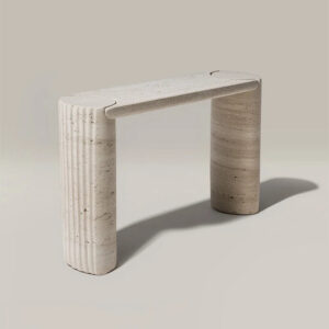 KUMUSI FURNITURE Wabi-Sabi Solid Travertine Stone Console Table for Villa & Hotel Living Rooms