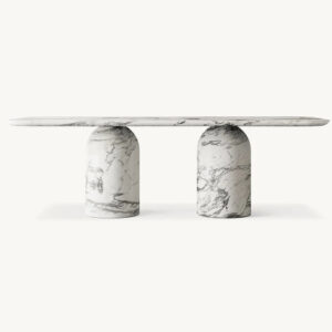 Kumusi High Quality Solid Stone Arabescato White Marble Table Bullet Base Dining Table for Home for Restaurant or Hotel