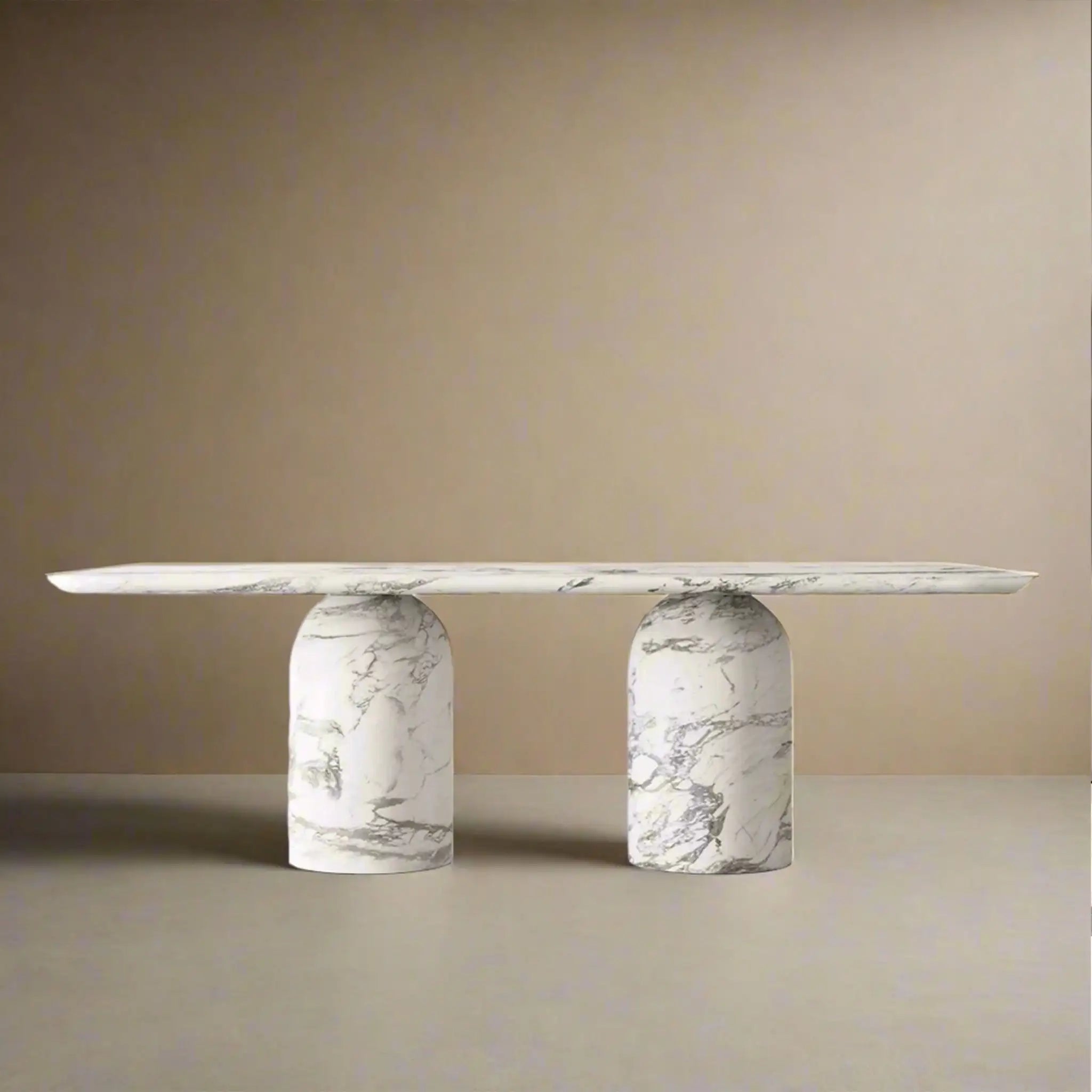 Kumusi Handcrafted Scandinavian Extendable Arabescato Marble Dining Table for Home & Workshop Use - Image 2