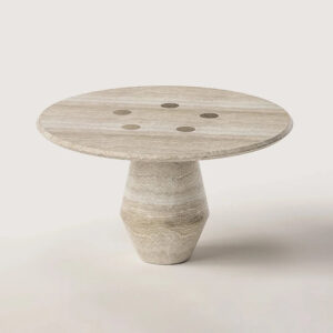 Kumusi New Design Wabi-sabi Home Furniture Round Beige Travertine Finish Dining Table