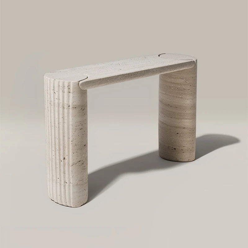 KUMUSI FURNITURE Wabi-Sabi Solid Travertine Stone Console Table for Villa & Hotel Living Rooms - Image 4